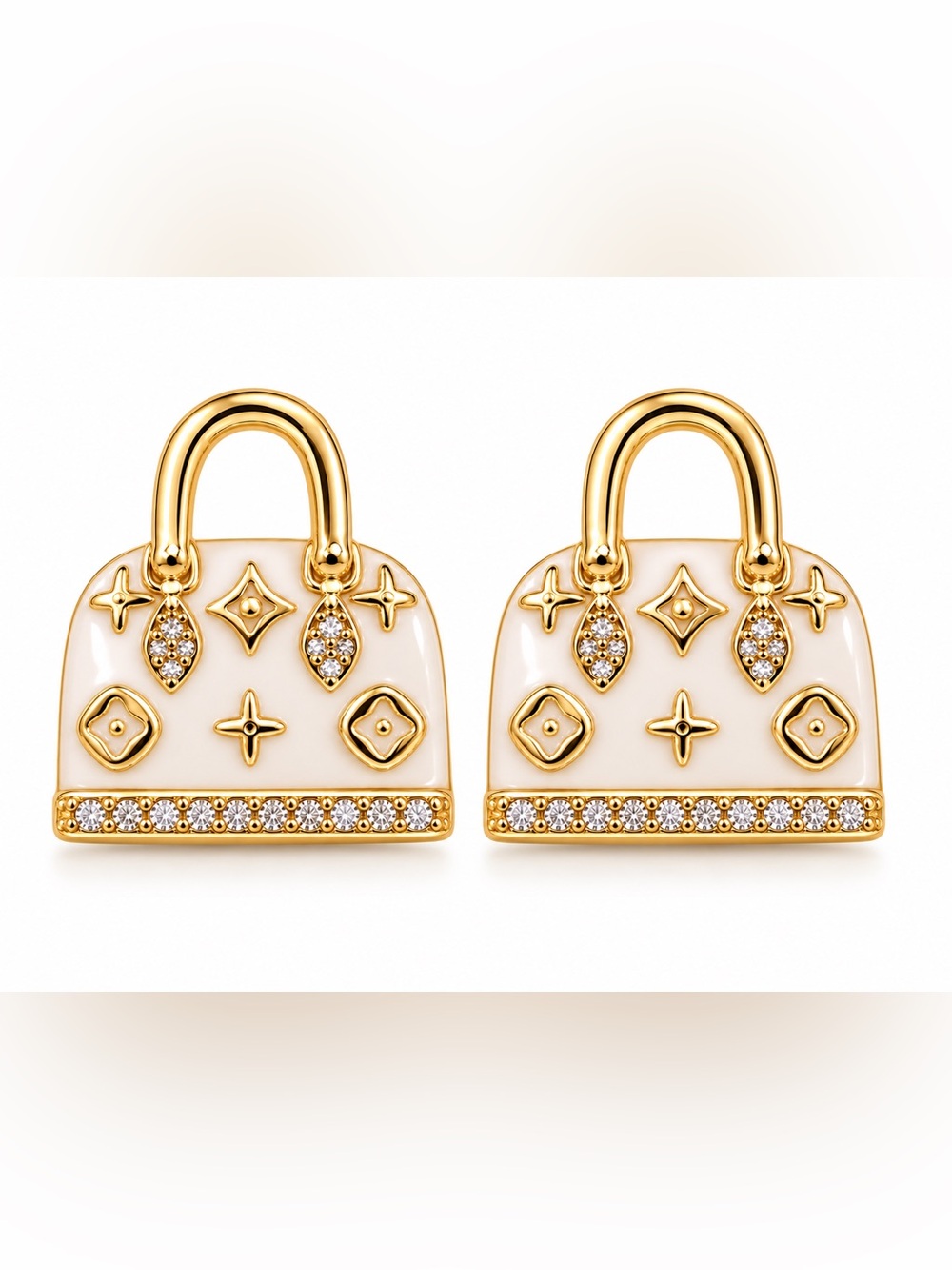 Small Stud Cream and Gold Handbag Charm Earrings